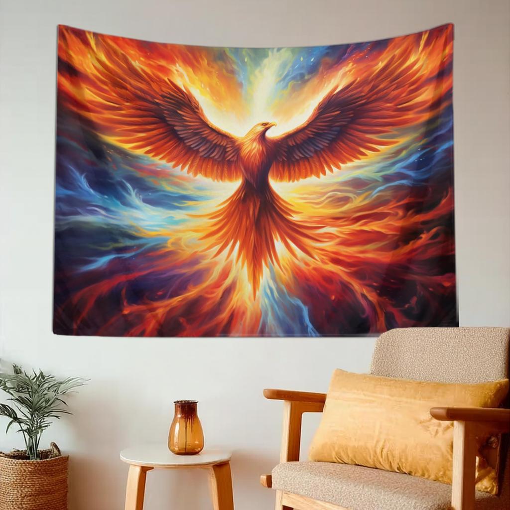 Wall Tapestry for Bedroom Majestic Fantasy Vibrant Rising Fire Bird Phoenix Flags Tapestry for Room Living Room Wall Decor Large