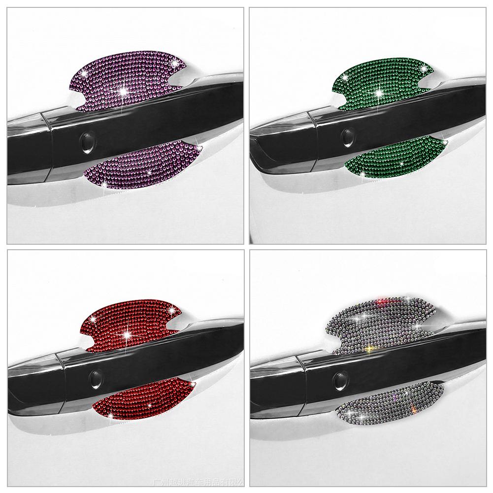 8PCS Universal Car Door Handle Sticker Decal Warning Diamond Auto Strip Driving Safety Bling Car Accessories for Girls Woman