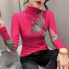 Mesh Temperament Bottoming New Fashion Women's Long-sleeved Printed High-neck T-shirt Top Slim
