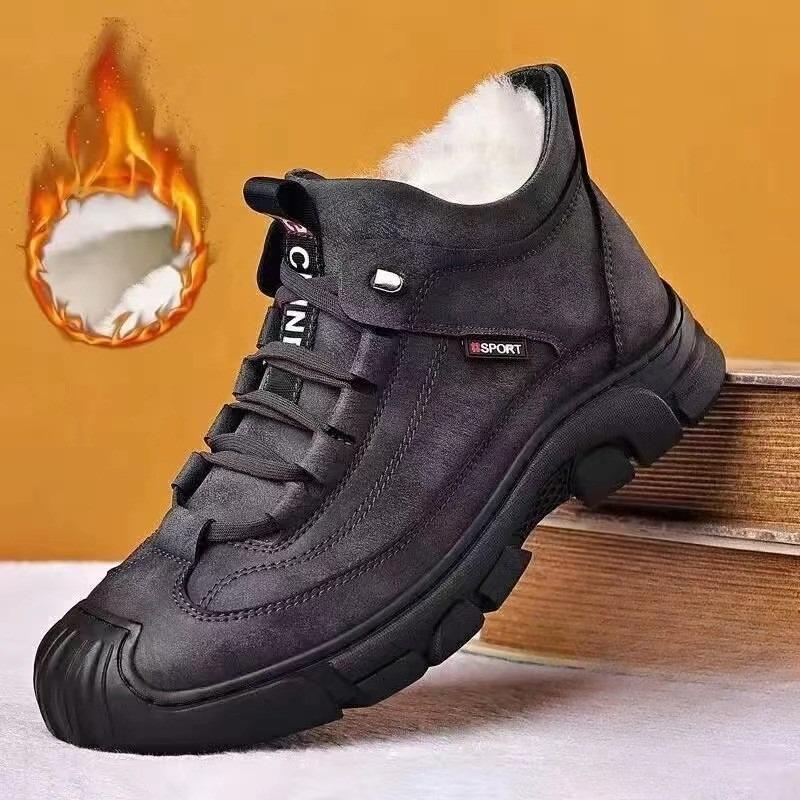 Мужские зимние кожаные ботинки с плюшевой подкладкой и прочной подошвой 44 серый 2250₽