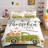 Herbst Kürbis Truck King Queen Bettbezug Happy Fall Thanksgiving Bettwäscheset Kinder Festival Geschenke Polyester Steppdecke