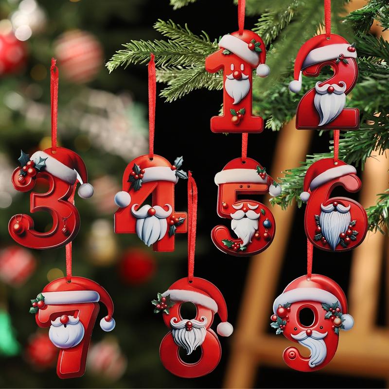 8CM Artificial Acrylic Christmas Numbers 0-9 Xmas Tree Hanging Ornaments for Home Party Decor New Year Gift 2025 Navidad