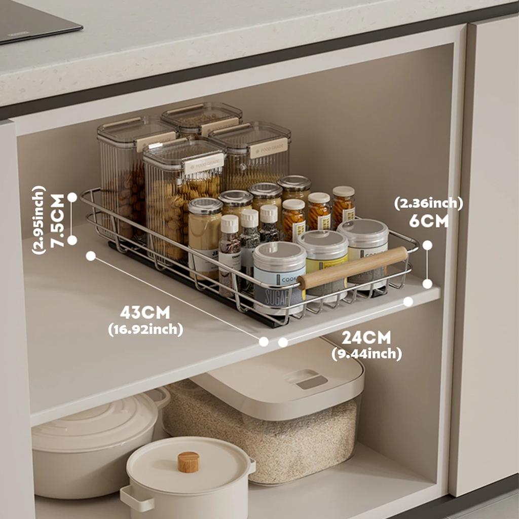 Výsuvný organizér na skříňky, kuchyňský kořenící stojan, úložný stojan na misky a nádoby, víceúčelový úložný stojan, vysouvací police do spíže