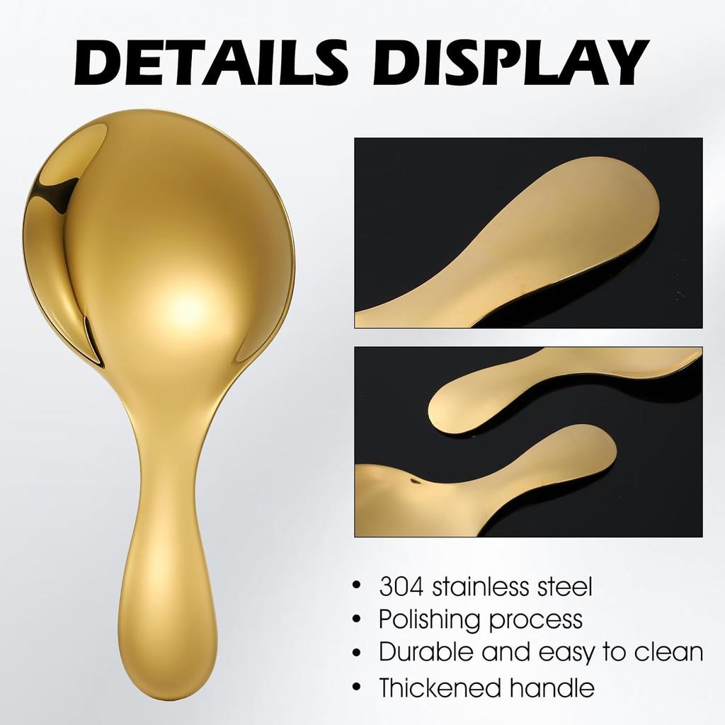 TIESOME 7 PCS Short Handle Spoons, Gold Stainless Steel Mini Scoops Thickened Small Round Spoon Small Coffee Scoops for Canisters Salt Sugar Coffee