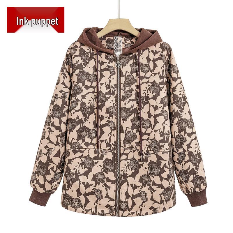 Женская повседневная ветровка с капюшоном и цветочным принтом XL