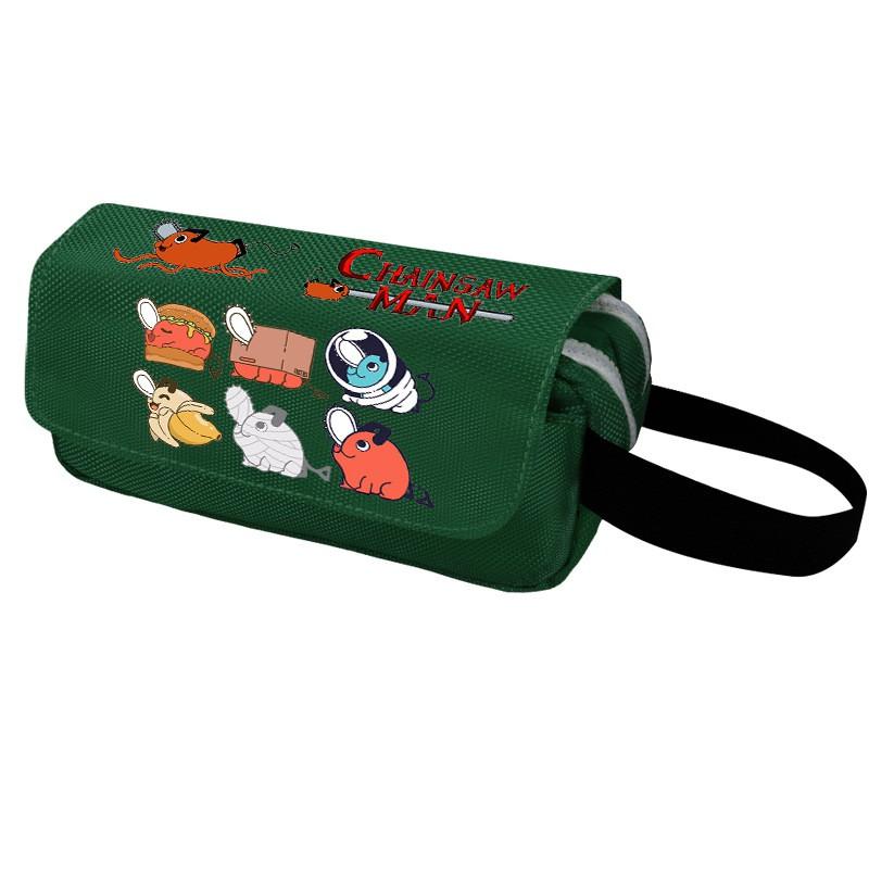 Chainsaw Man Pencil Case Cartoon Anime Stationery Organizer Double Zipper Large Capacity Students