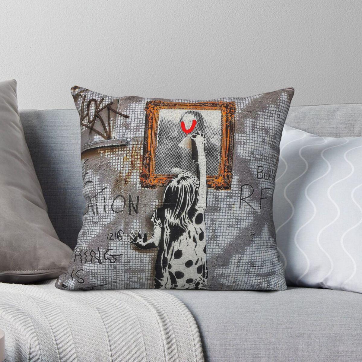 Green Harvest Unisex Banksy Graffiti London Square Pillowcase Polyester Linen Velvet Printed Zip Decor Throw Pillow Case Room Cushion Case