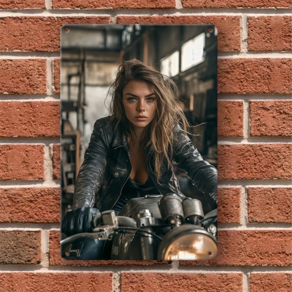 Vintage Motorcycle Metal Sign for Women - 8x12 Inch Pre-Drilled Decor for Home Bar Garage Cafe Club - Durable Motorcycle Accesso