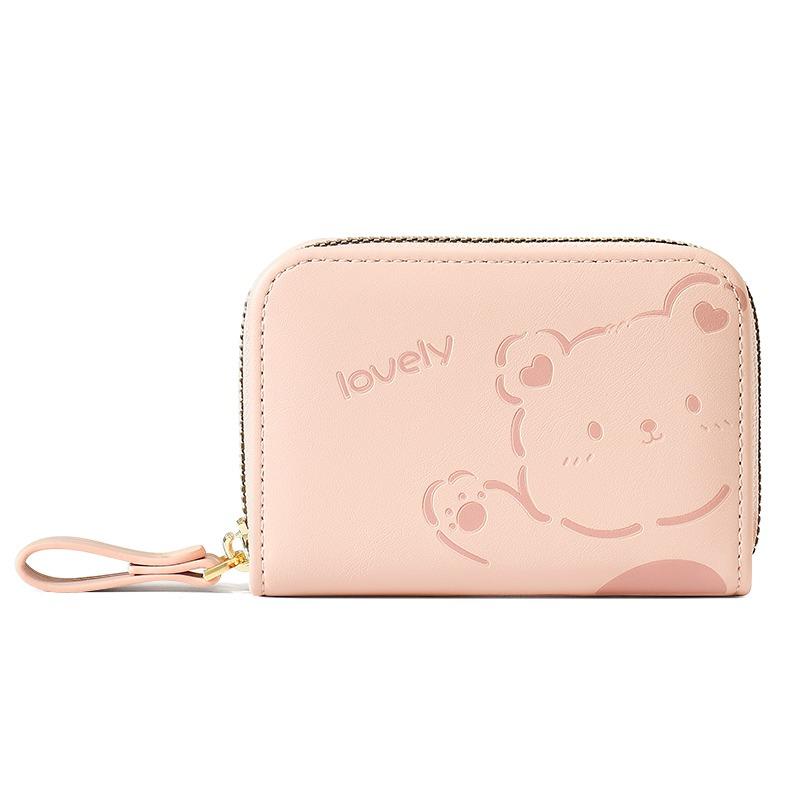 

Новая мини-сумка для карточек с несколькими слотами и молнией для девочек, милый короткий кошелек с мультяшным медведем, держатель для карт для учащихся средних и старших классов, подарки на фестиваль богини чёрный