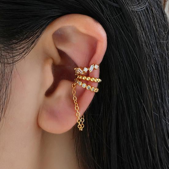 Yousheng 3Pcs Ear Cuffs for Women, Thin Chain Hanging Ear Bone Clips, Non-Pierced Ear Cuffs with Cubic Zirconia for Commuting Dating Party Travel