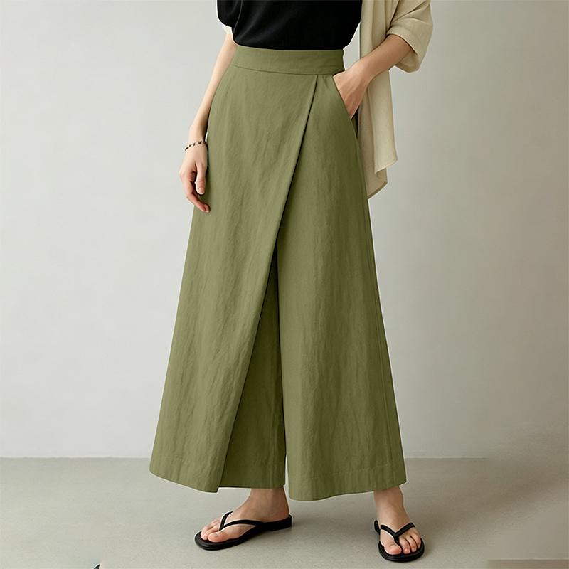 

ZANZEA Women Casual Elastic Waist Solid Color Loose Wide Leg Cropped Culotte Pants M зелёный