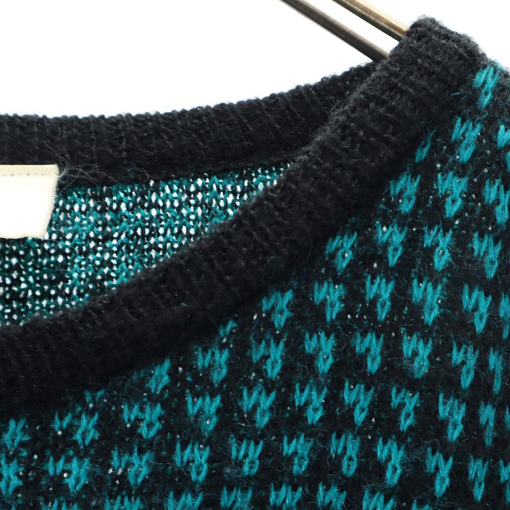 VINTAGE 80s Overall handle Long sleeve sweater Green system knit Men's Used