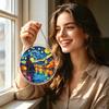 Acrylic Suncatcher Window Hanging Decoration 2D Round Shape with Leaf Pattern Stained Glass Style Home Ornament