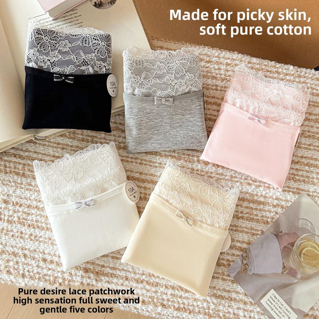 Ladies Summer Sweet Bow Cotton 10A Antibacterial Extended Mid Waist Flat Angle Briefs