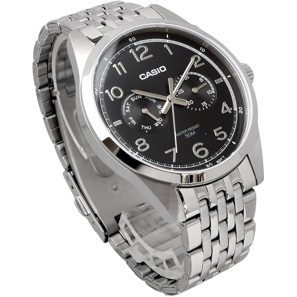 Casio Standard Quartz Men's Watch MTP-E340D-1AV Multi-Calendar 7-Link Band Silver Black
