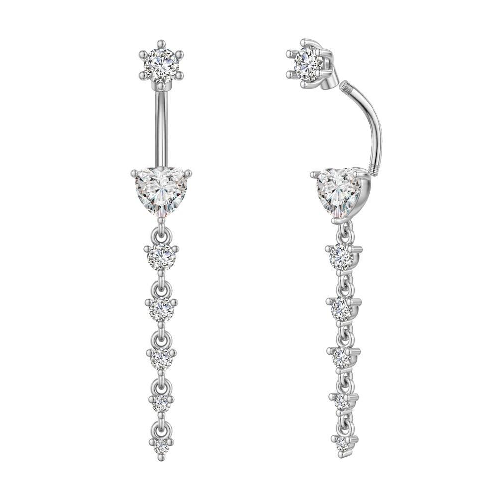 Long Dangled Stainless Steel Navel Piercing Pink Body Jewelry Zircon Belly Button Ring Gift