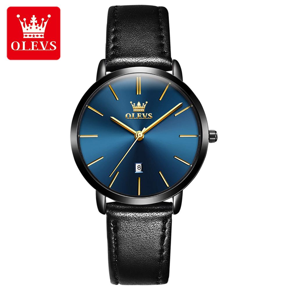 OLEVS 5869 Leather Strap Woman Watch Ultra Thin Waterproof Original Quartz Watch for Women Simplicity Elegant Ladies Wrist Watch