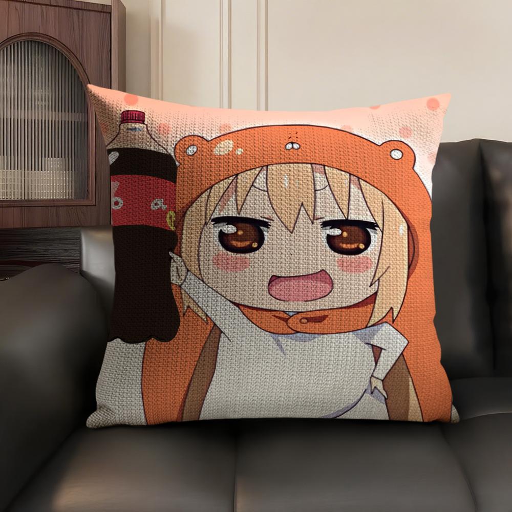 Doma U-Umaru Anime Cushion Cover Natural Linen Organic Fabric Double-Sided Printing Sofa Home Decor Gift Pillow Case