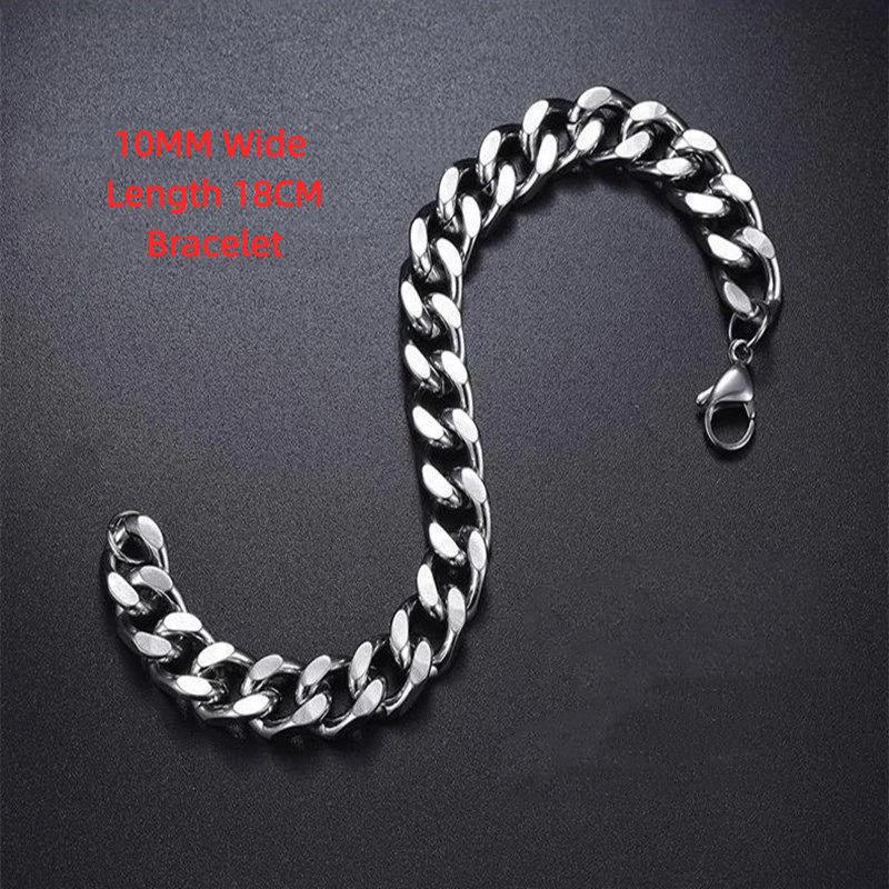 Stainless Steel Cuban Link Chain Silver Color Necklace Bracelet For Men Jewelry 8/10/12/14Mm Width Hip Hop Punk Accessories
