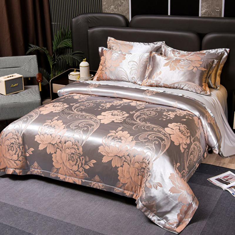 New 4Pcs European Satin Jacquard Bedding Set Four Season Universal Skin Friendly Cozy Duvet Set Double Couple Size Bedclothes
