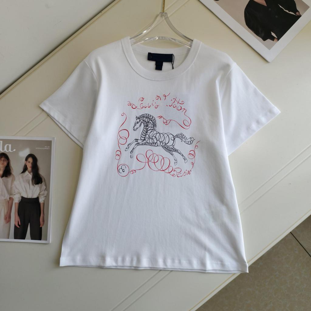 Nanyou Women's High-Quality Little Horse Embroidery Round Neck Short Sleeve T-shirt