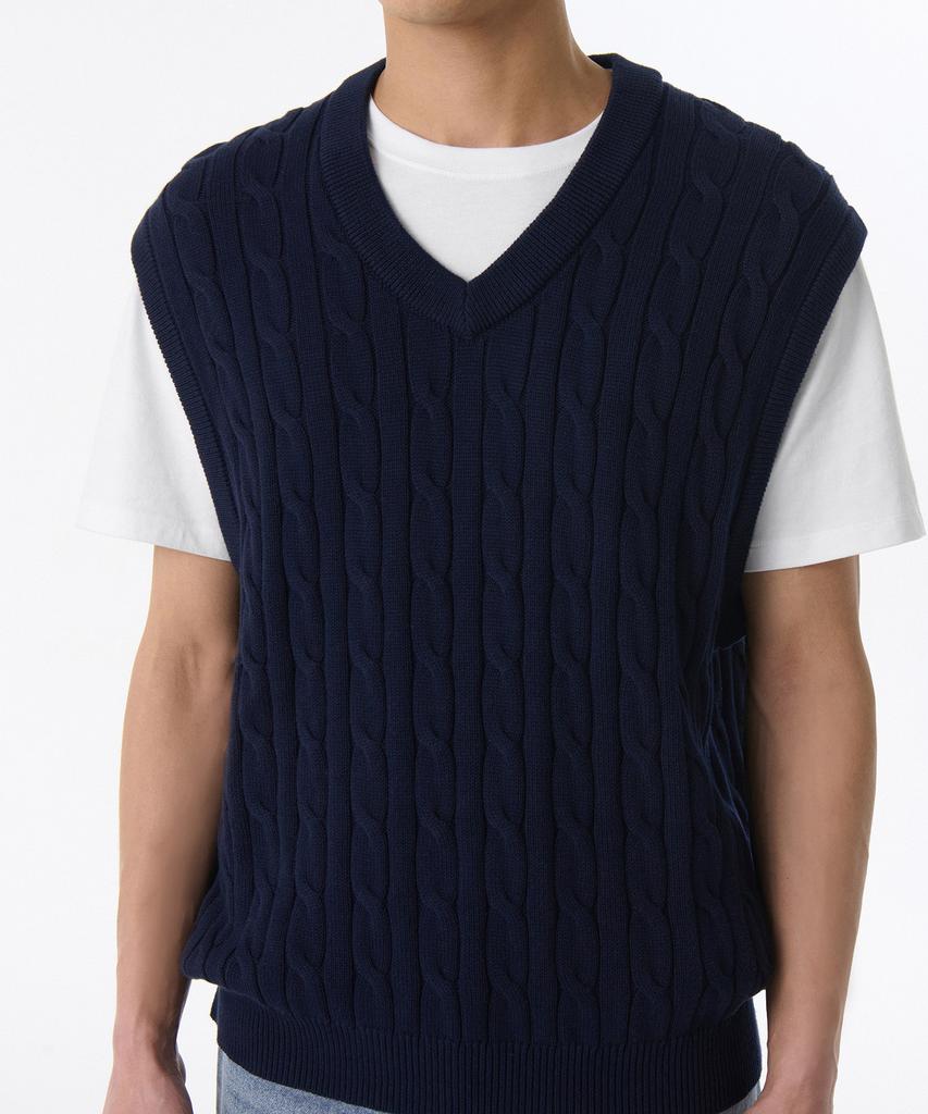 Musinsa Standard Cotton Cable V-Neck Knit Vest [Navy]