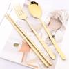 8pcs Gold Stainless Steel Cutlery Set Western Mirror Flatware Set Korean Style Spoon Chopsticks Dinnerware Set Kitchen Tableware