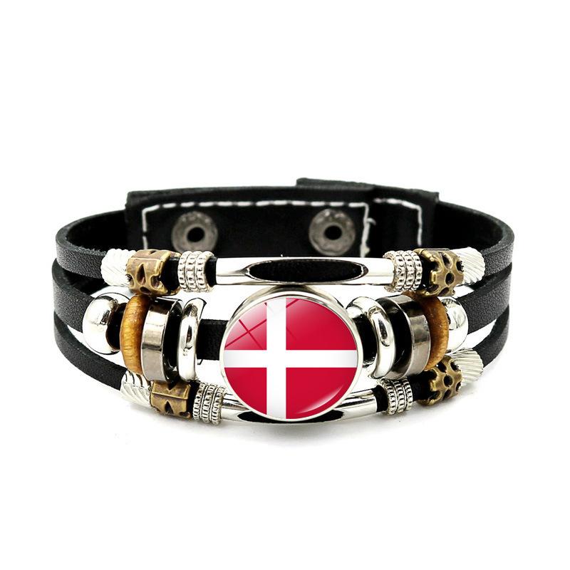 Factory National Country Flag Design Bracelet Crystal Bead Snap Button Sports National Team Jewelry Gift Leather Wrap Bracelet