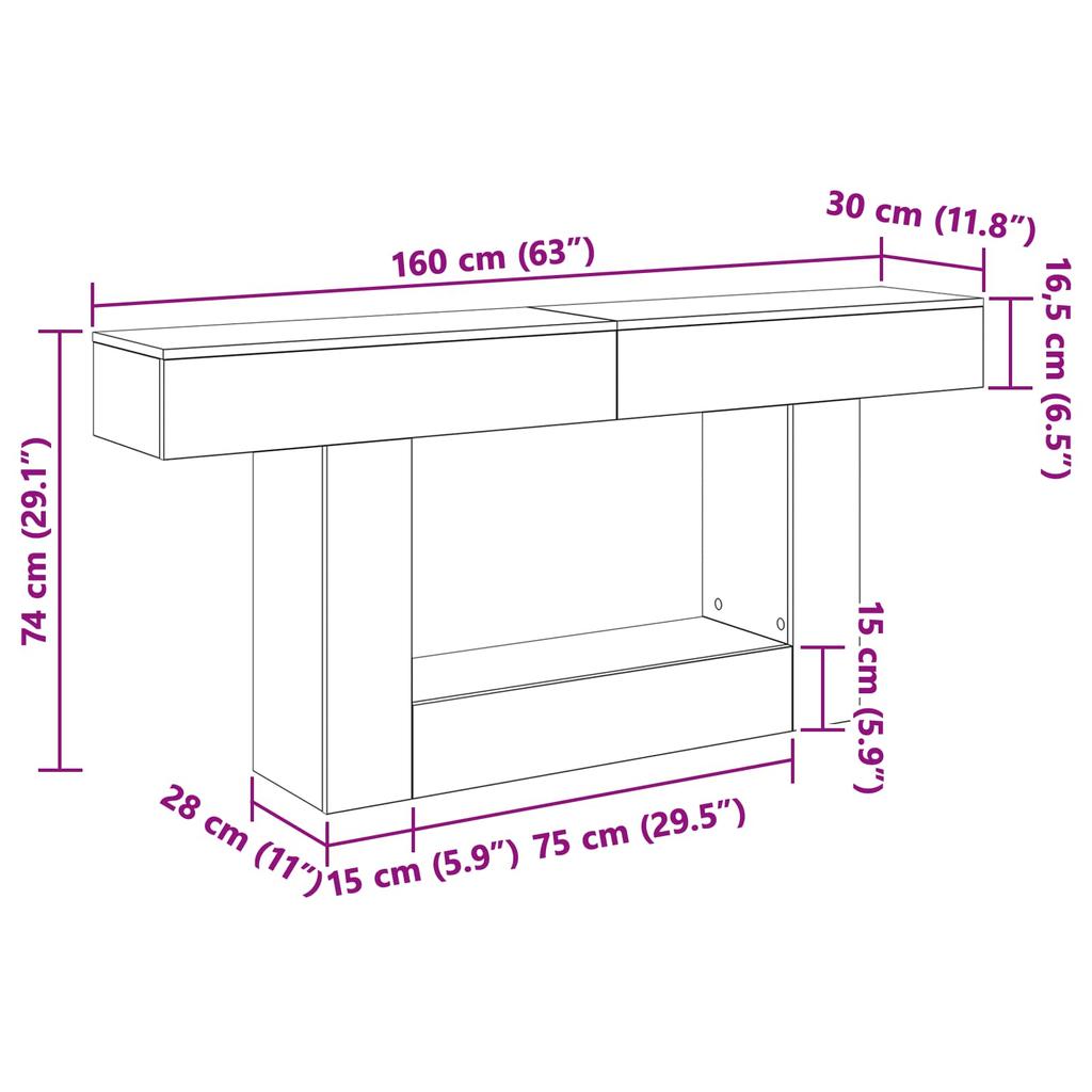 Smoked Oak Console Table 160 x 30 x 74 cm