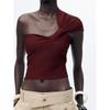 Za2025 Spring New Women's Clothing Elastic Slim Fit Slimming Asymmetric Shoulder Strap Knitting Rib Tops 9598100