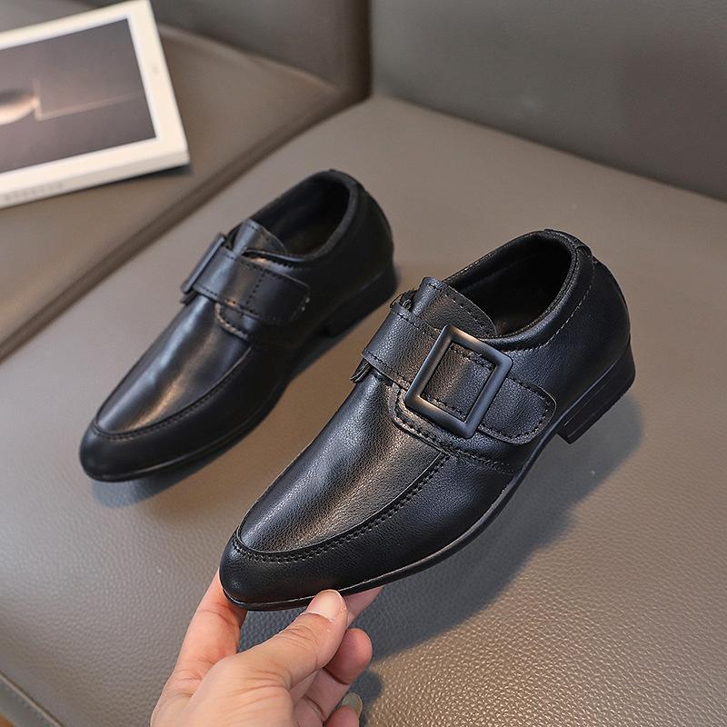 

Boys Leather Shoes Black Soft Soles New Kids Fashion British Pointed Toe Buckle Classic Spring and Autumn Performance Shoes 39
