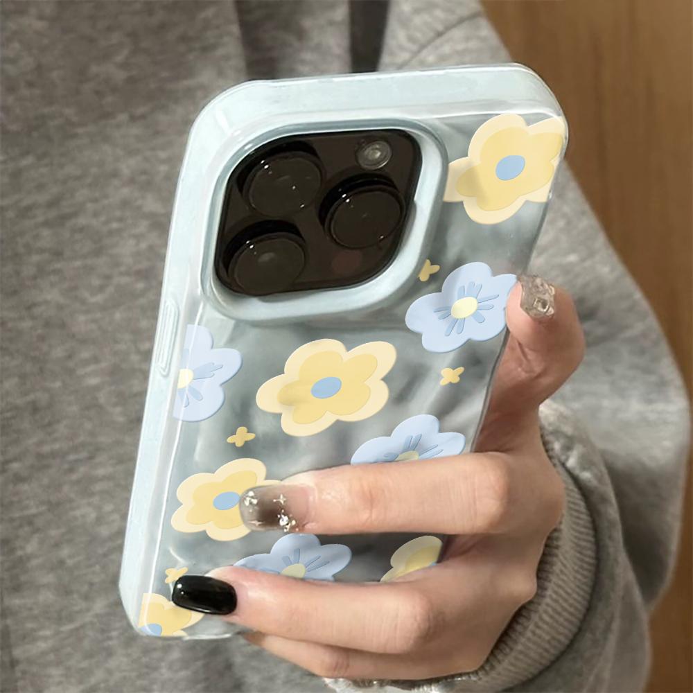 

Cute Cartoon Pastel Floral Spring Phone Case For iPhone 17 16 15 14 13 12 11 Pro Max Plus 17 Air Simple Wrinkled Texture Cover iPhone 15 Plus