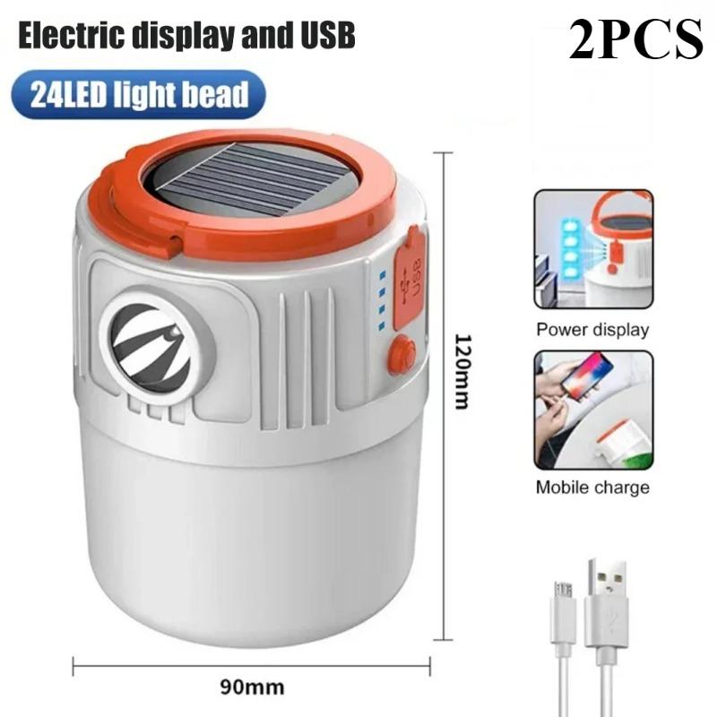 Solar Light Bulb Camping Solar LED Light USB Rechargeable 5Lighting Modes Tent Hanging Bulb for Outdoor Hiking Emergency Outage