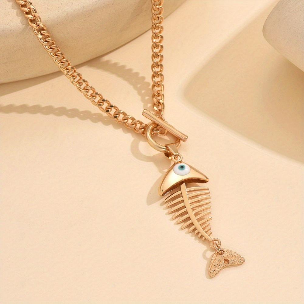 Bohemian Fishbone Pendant Necklace, Gold Collarbone Chain, Exquisite Fishbone Design, A Versatile Layered Jewelry Suitable for Casual and Formal Wear.