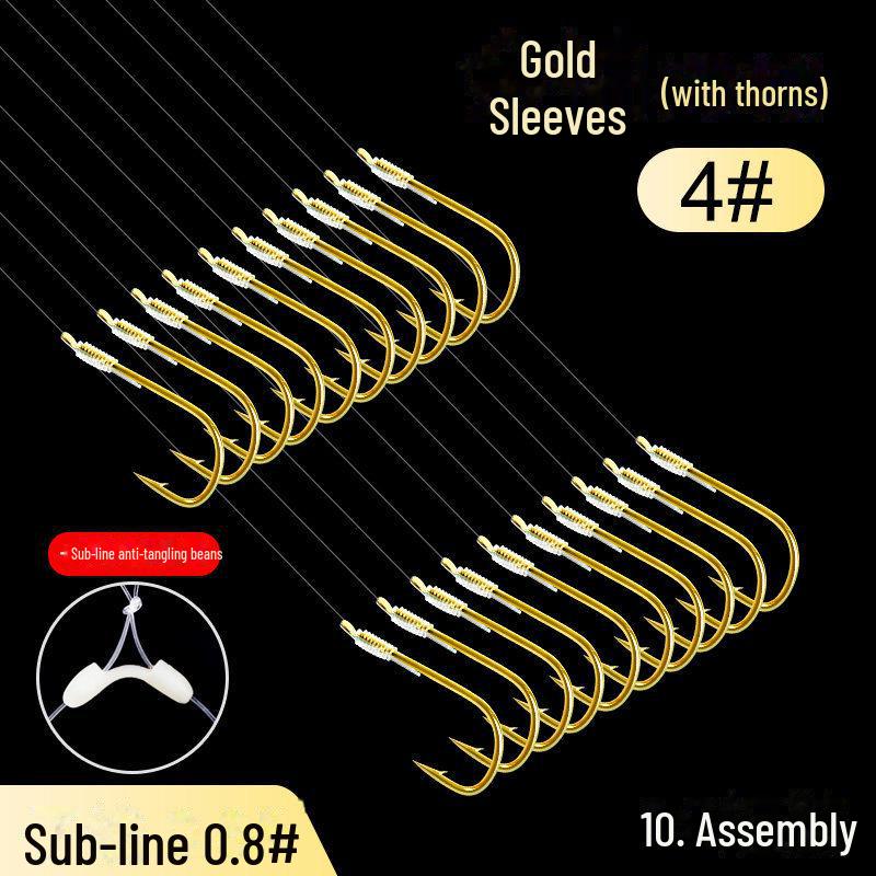Gold Sleeve Anti-Tangle Double Hook Fishing Line Set for Crucian Carp