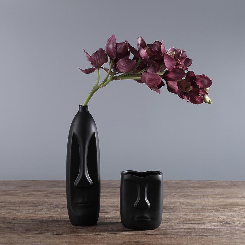 Nordic Minimalist Ceramic Abstract Vase Black and White Human Face Creative Display Room Figue Head Shape Tabletop Vase