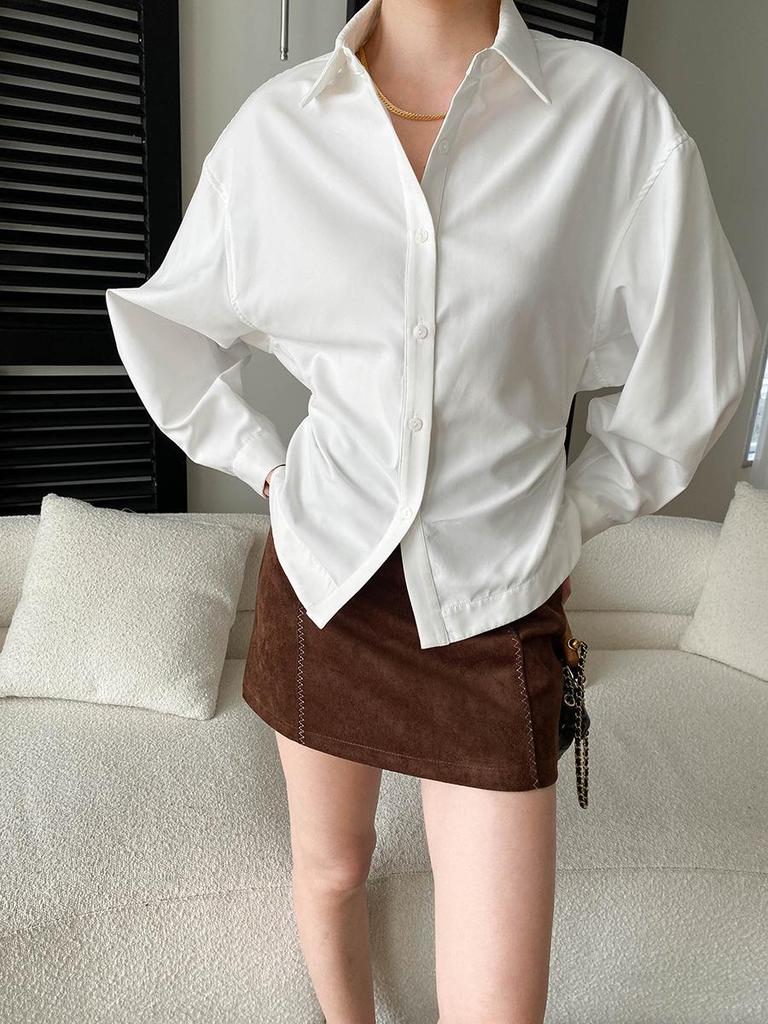 Sinan French Style Slimming Pleated Lapel Shirt SN8600