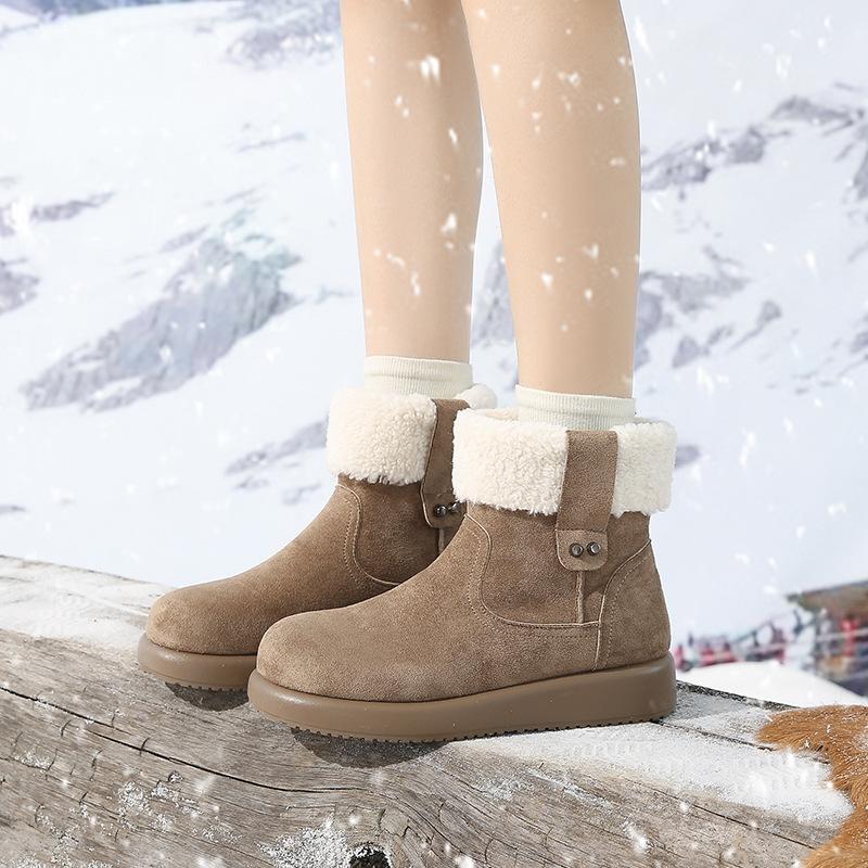 Women's Large Size Soft Sole Heightening Winter Warm Fur One Anti-slip Snow Boots Plush Lined Ankle Boots Outdoor Sports Furry Mouth Cotton Boots