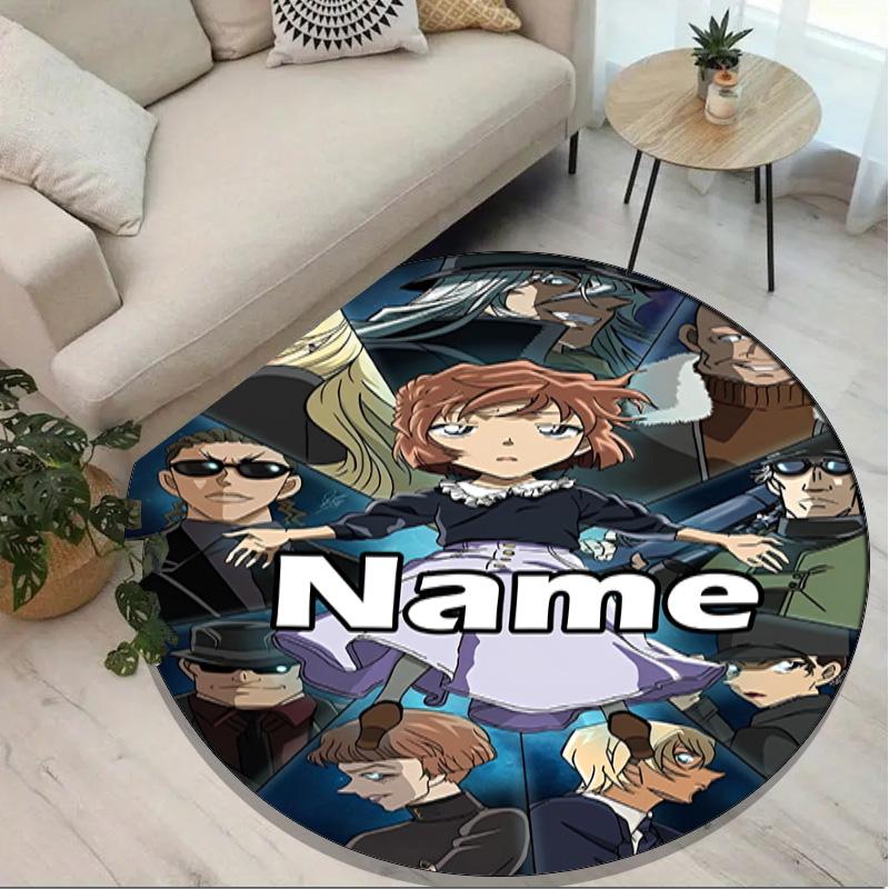 Custom Name Personalized Detective Conan Print Round Rug, Versatile Home Decor Carpet, for Playroom, Apartment, Balcony, Entryway, Hallway Gift