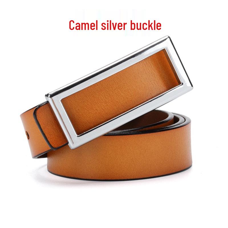 Women's Genuine Leather Belt with Smooth Buckle, Pure Cowhide, Korean Fashion, Versatile Casual Style.
