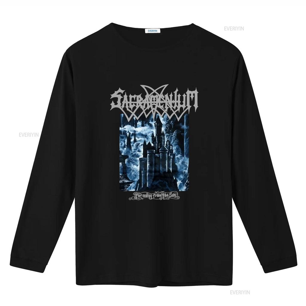 Sacramentum Lontano Dal Sole Stampa Castello Gotico Maglietta Perfetta Per Fan Metal vintage Lavata Unisex Leggermente Casual