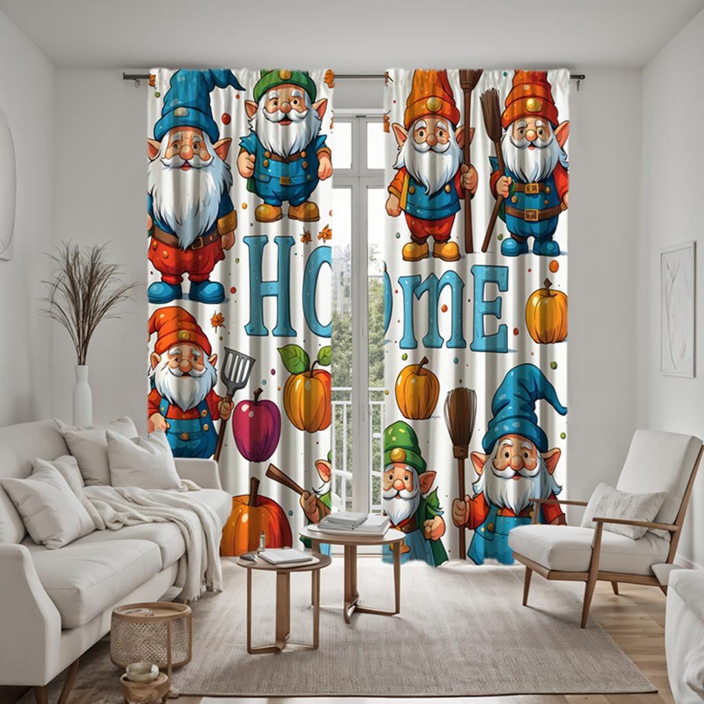 2 Stück HD Weihnachtsmann dekorierter Vorhang mit Besen Blauer Bindeband digital bedruckter Vorhang Heimdekorationsstil Dekoriertes Wohnzimmer