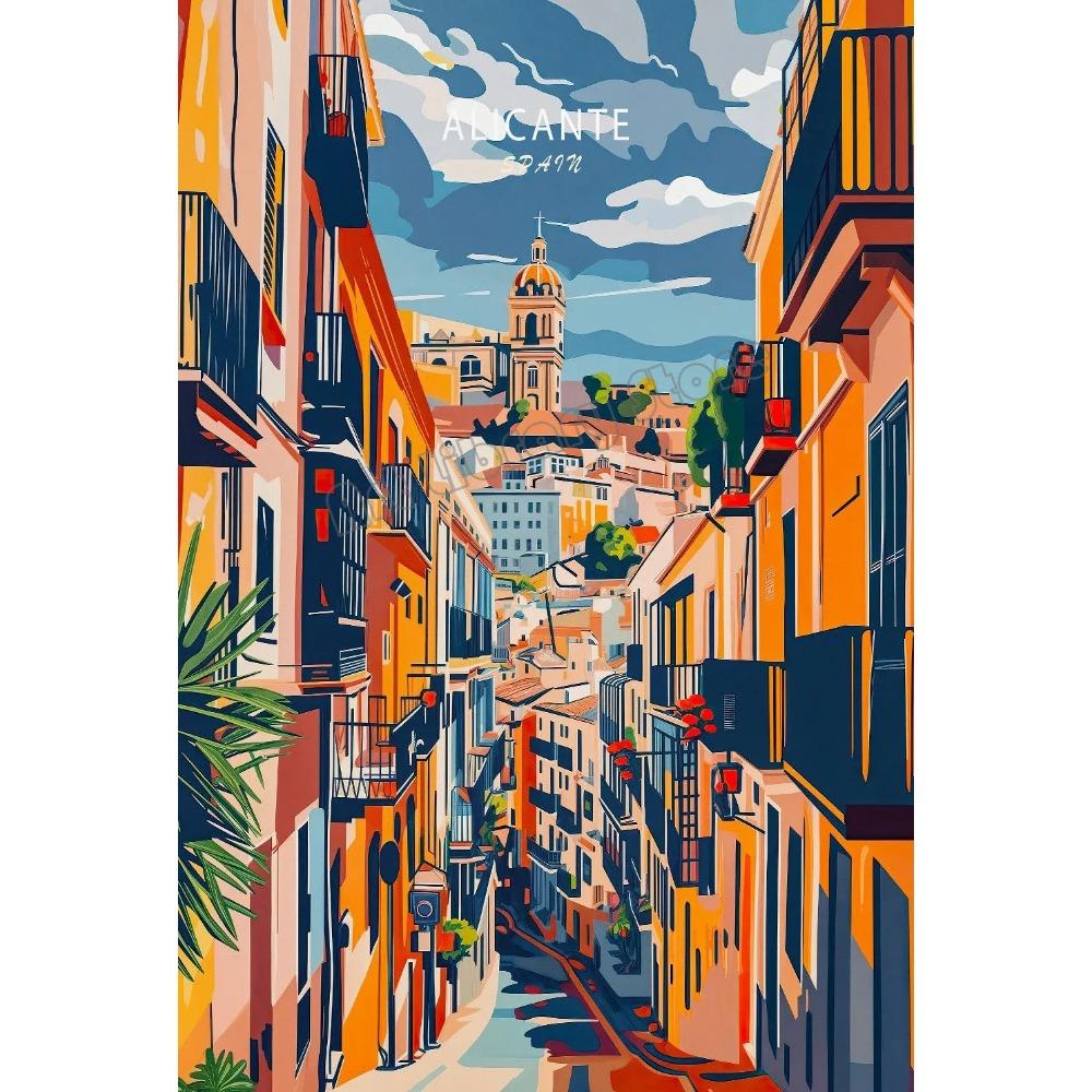 Retro Spain Cityscape Poster Nordic Style Canvas Print Coastal Architecture Art for Wall Decor