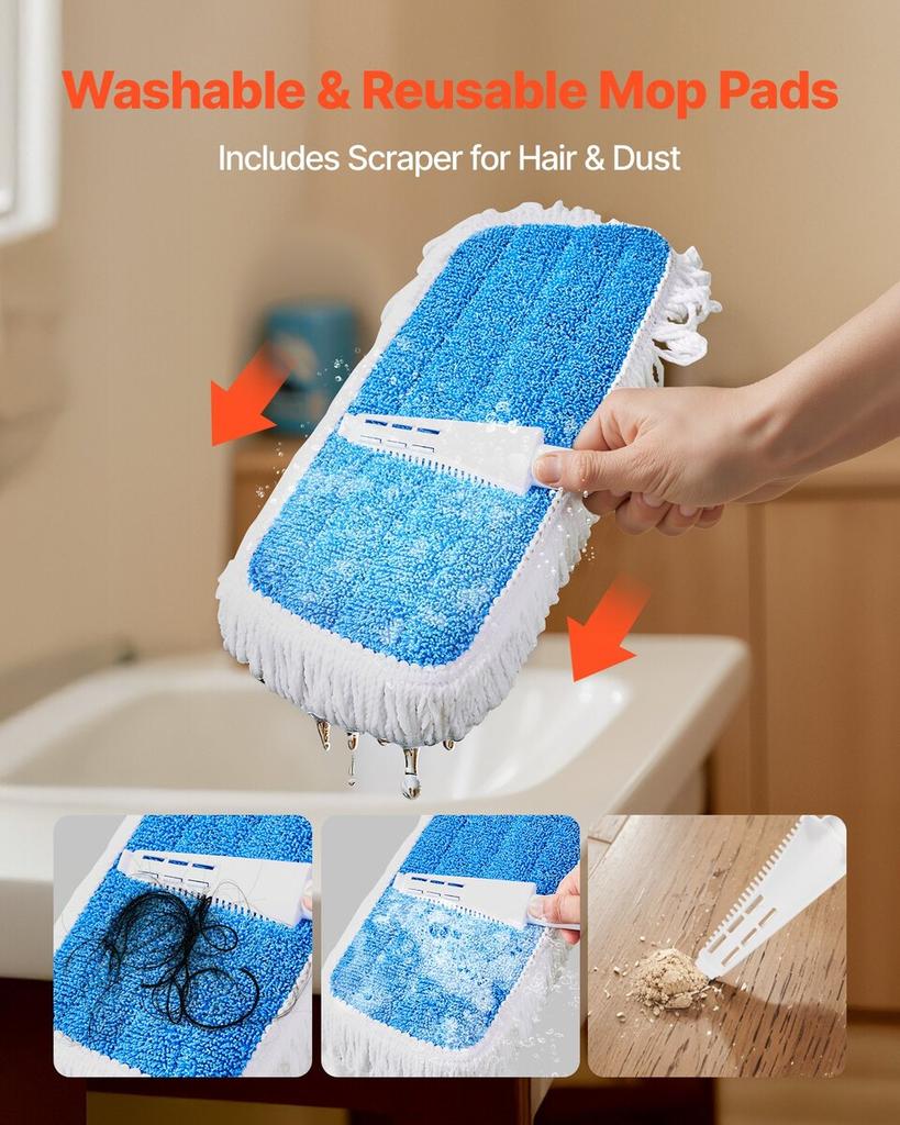 Spray Mop, with 3 Washable Pads for Dry and Wet Floor Cleaning & an 800ml Refillable Water Tank, Microfiber Dust Wet Mop & Twisted Cotton Dry Mop,