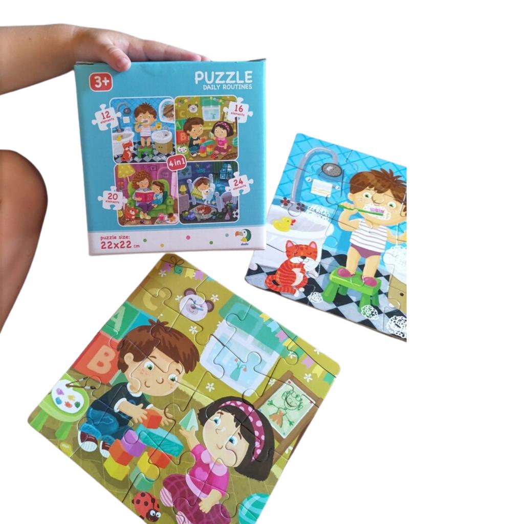 Zestaw Układanek Edukacyjnych 4W1 - Mój Dzień Codzienny Dla Dzieci, Kolorowe Puzzles 15X15 Cm, Certyfikowane Ce|En 71, Nowe, 16 Szt. W Kartonie