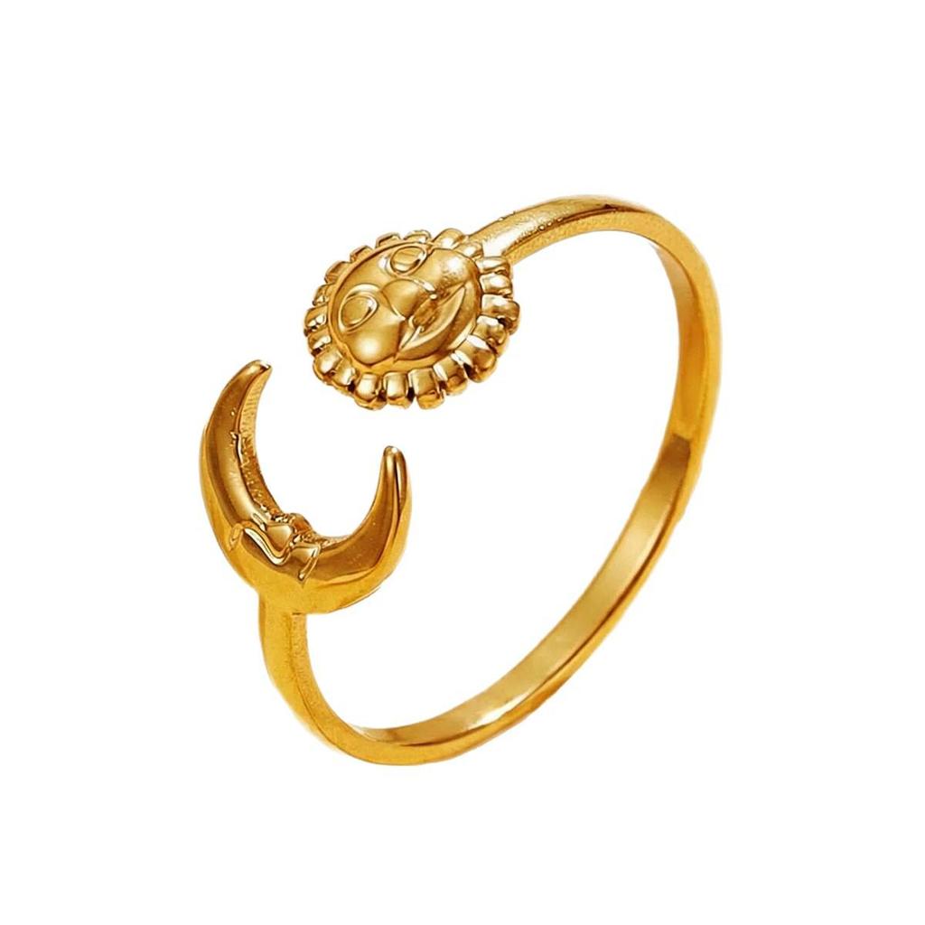 Stainless Steel Ethnic Style Moon Sun Portrait Multi-Element Adjustable Ring