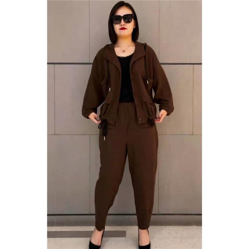 Women's 2Pcs Casual Tracksuit Long Sleeve Button Jacket Elastic Waist Jogger Pants Loose Fit Loungewear Set