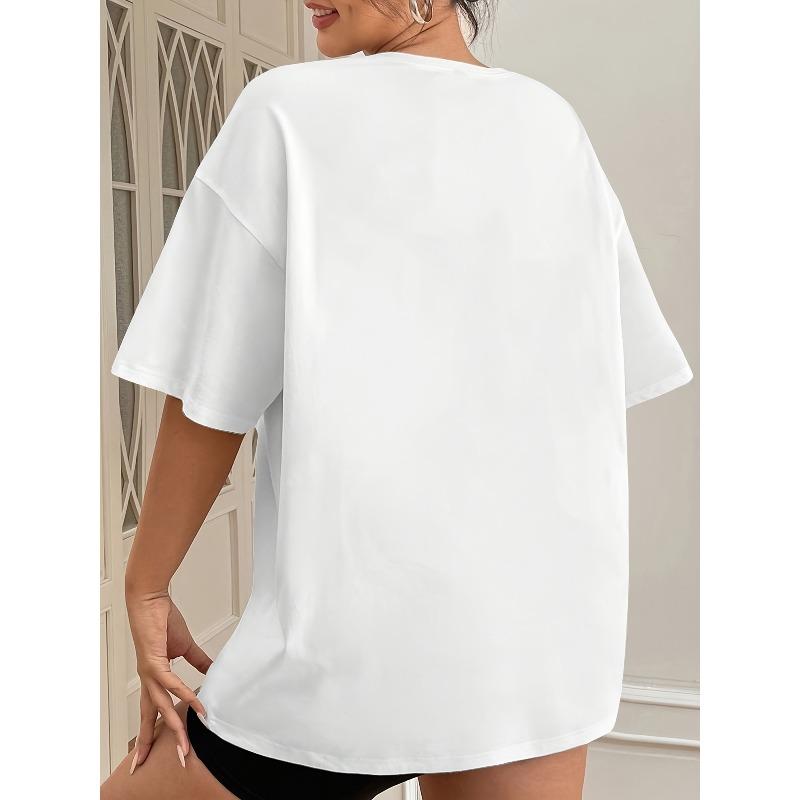European Size Ladies' Printed Anime and Religious Pattern T-shirt - Luke 9:60 Inspired Sheep Design, Apricot Casual Short Sleeve Round Neck