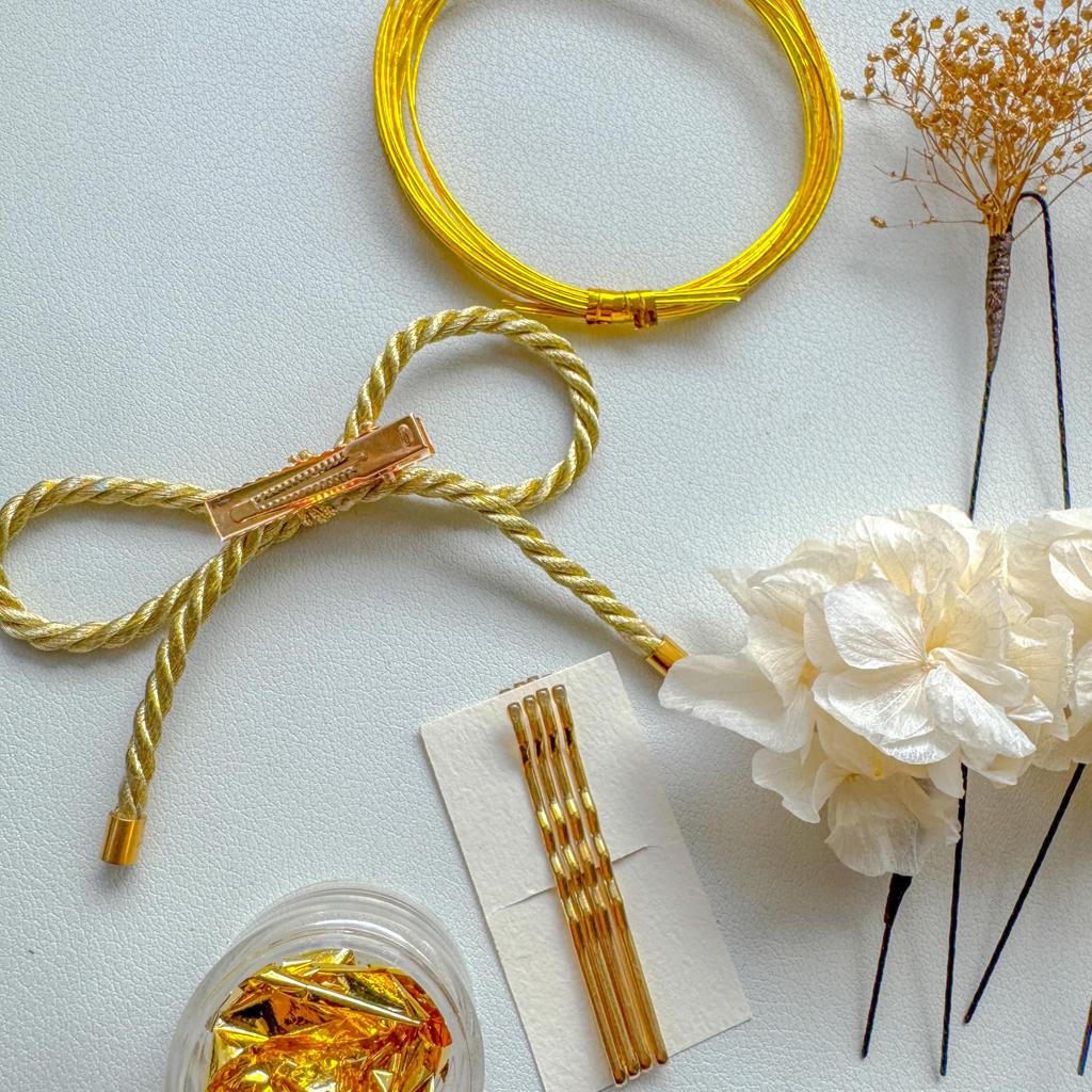 Gold Dried Flower Hair Coming of Age Japanese Gold Ball Gold Graduation Wedding Wedding Hakama Hani. Ornament, Ceremony, Wear, Mizuhiki, Leaf,