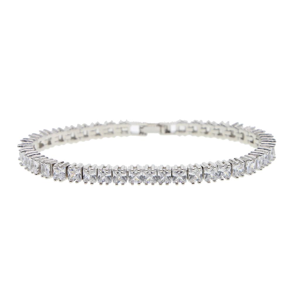 Promotion square Shape Thin Tennis Chain Bracelet 5A Cubic Zirconia Cz Bling Hip Hop Men Jewelry 19cm